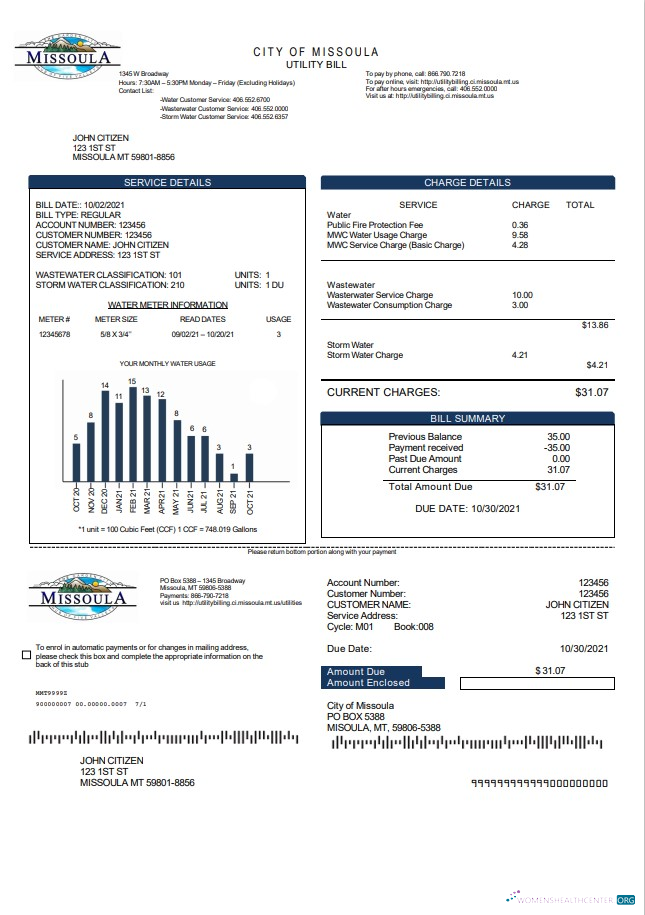 download download USA City of Missoula utility bill template in Word and PDF format PDF template PDF template